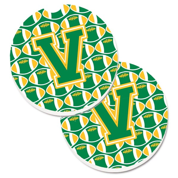 Carolines Treasures Letter V Football Green and Gold Cup Holder Car Coaster, PK2 CJ1069-VCARC - main